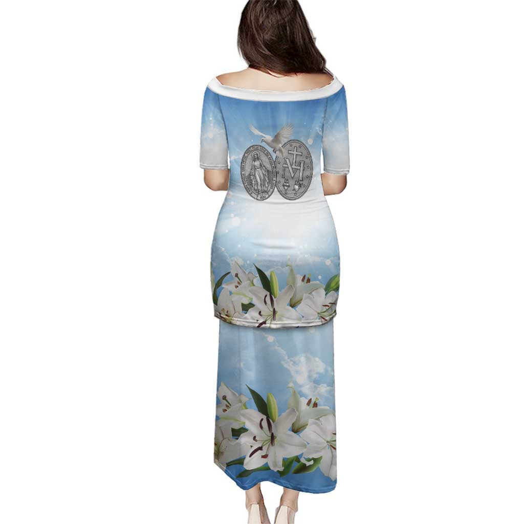 Italy Immaculate Conception Feast Day Family Matching Puletasi and Hawaiian Shirt Virgin Mary with Cross And Lily Flower LT19