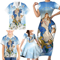 Italy Immaculate Conception Feast Day Family Matching Short Sleeve Bodycon Dress and Hawaiian Shirt Virgin Mary with Cross And Lily Flower LT19