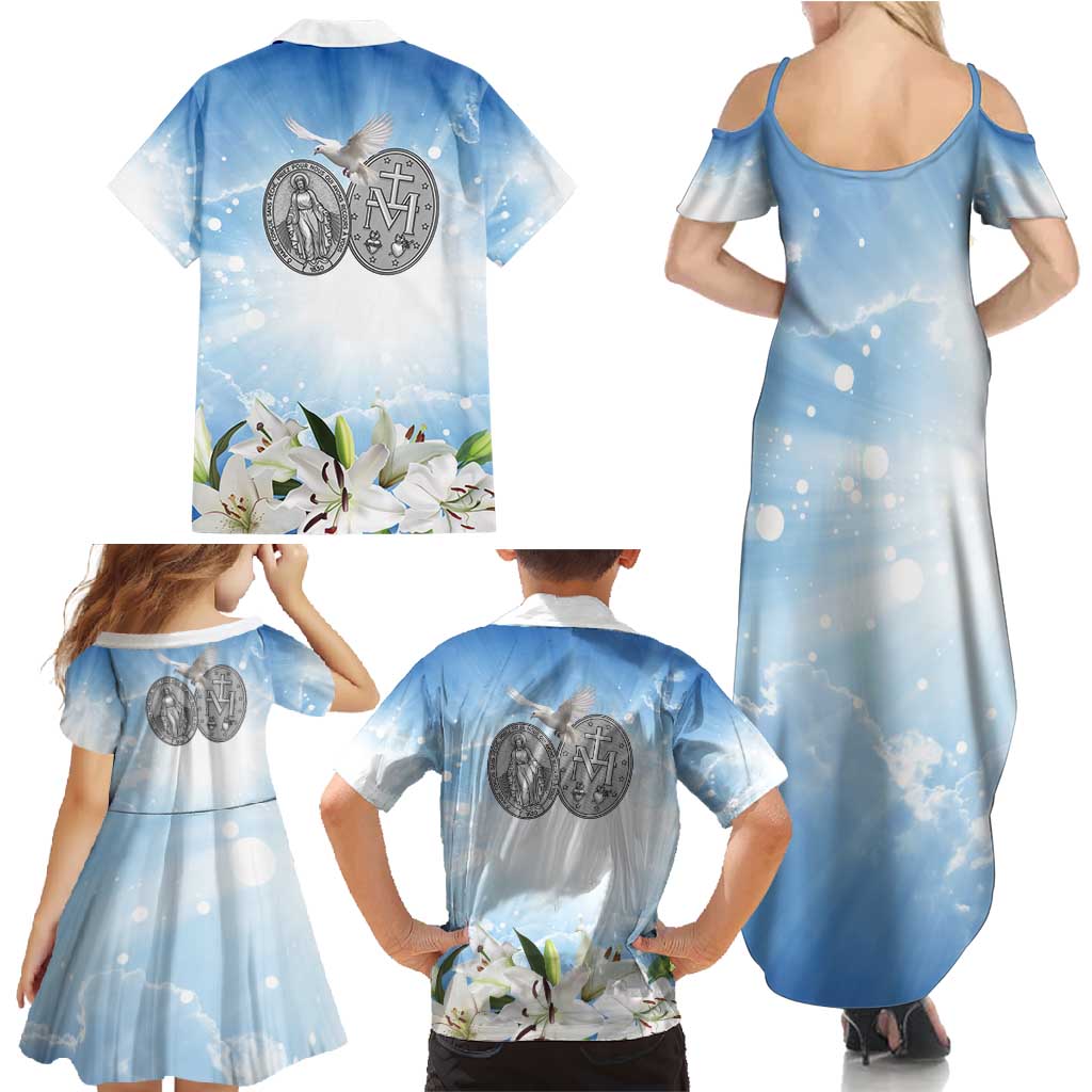 Italy Immaculate Conception Feast Day Family Matching Summer Maxi Dress and Hawaiian Shirt Virgin Mary with Cross And Lily Flower LT19