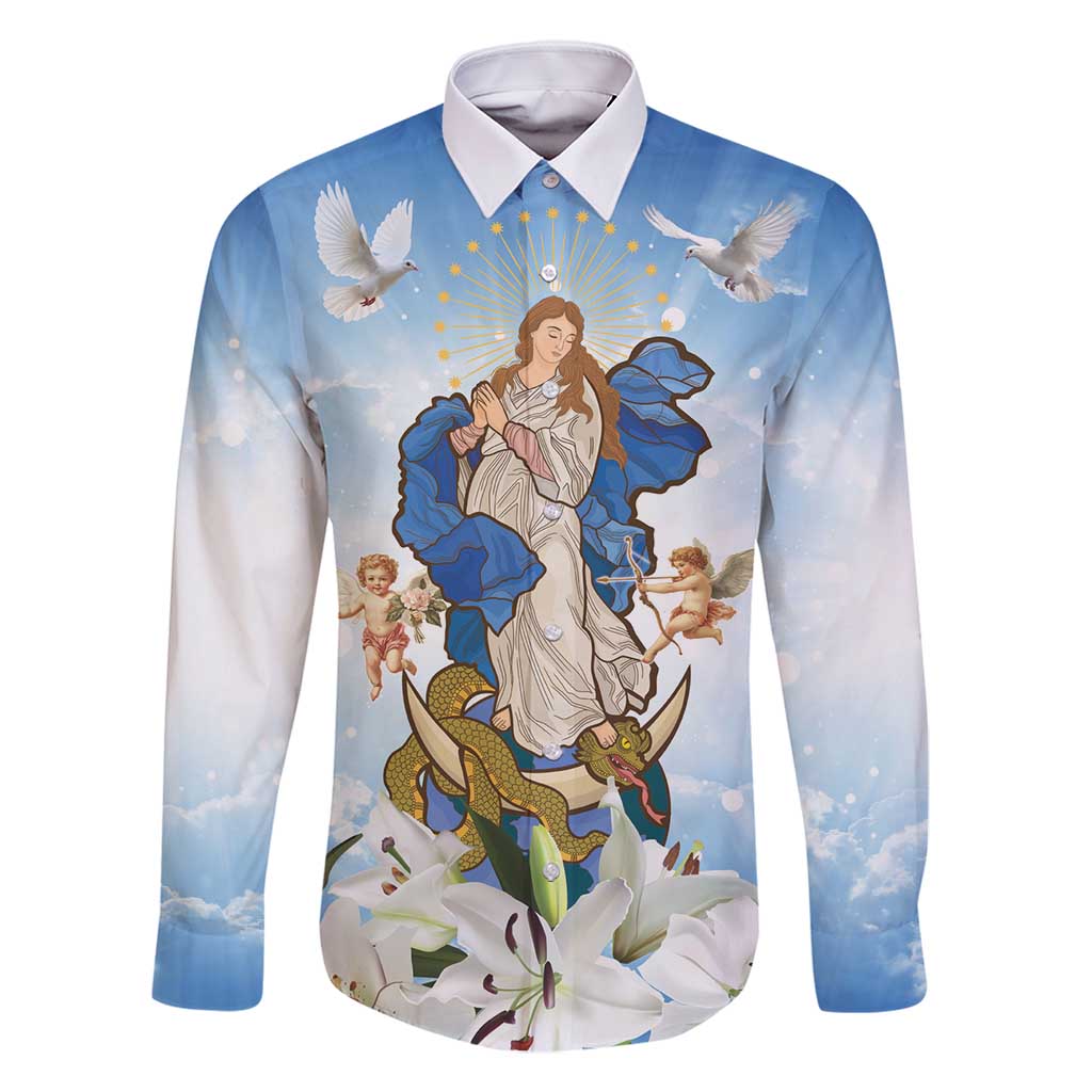 Italy Immaculate Conception Feast Day Family Matching Tank Maxi Dress and Hawaiian Shirt Virgin Mary with Cross And Lily Flower LT19