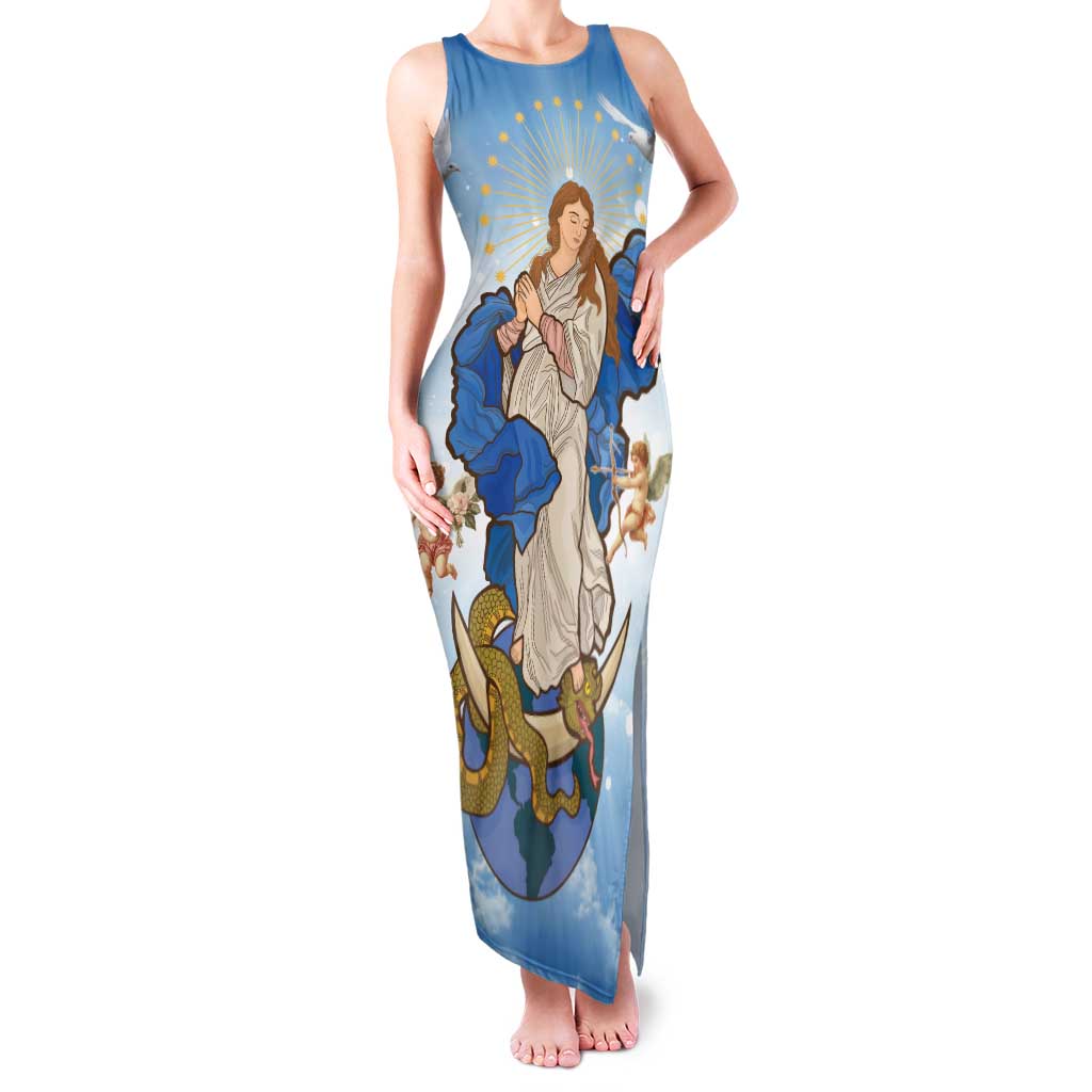 Italy Immaculate Conception Feast Day Family Matching Tank Maxi Dress and Hawaiian Shirt Virgin Mary with Cross And Lily Flower LT19