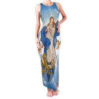 Italy Immaculate Conception Feast Day Family Matching Tank Maxi Dress and Hawaiian Shirt Virgin Mary with Cross And Lily Flower LT19