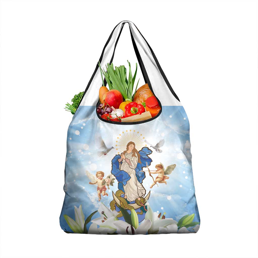 Italy Immaculate Conception Feast Day Grocery Bag Virgin Mary with Cross And Lily Flower - Wonder Print Shop