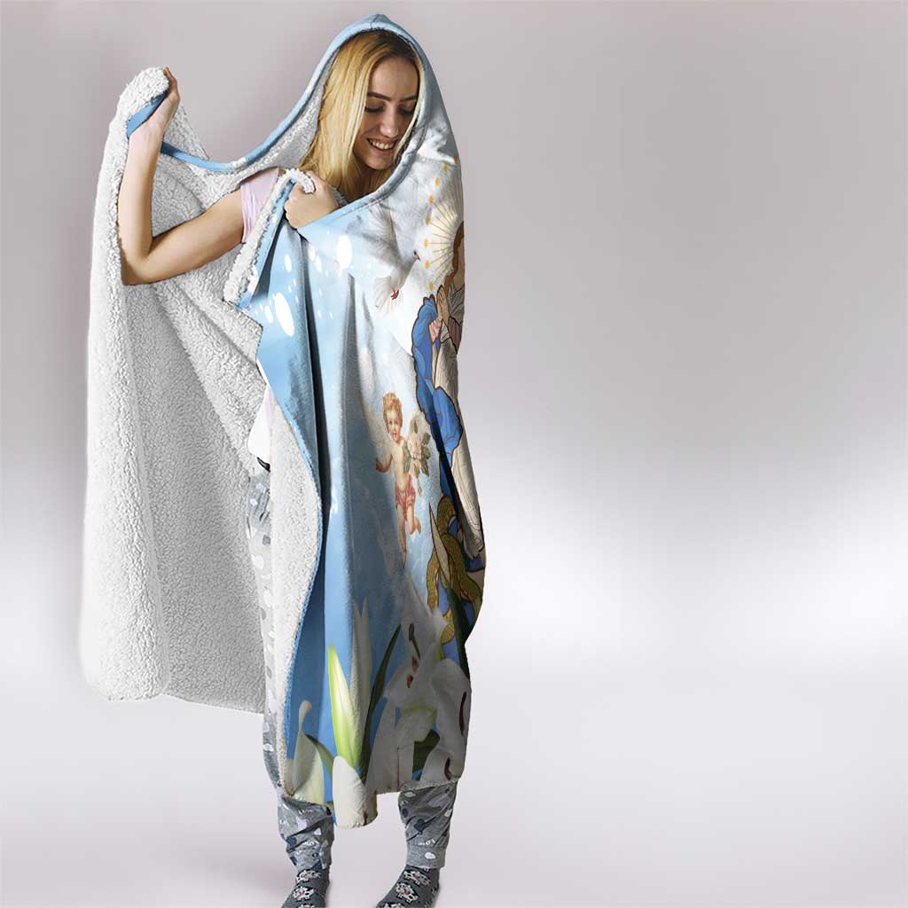 Italy Immaculate Conception Feast Day Hooded Blanket Virgin Mary with Cross And Lily Flower - Wonder Print Shop