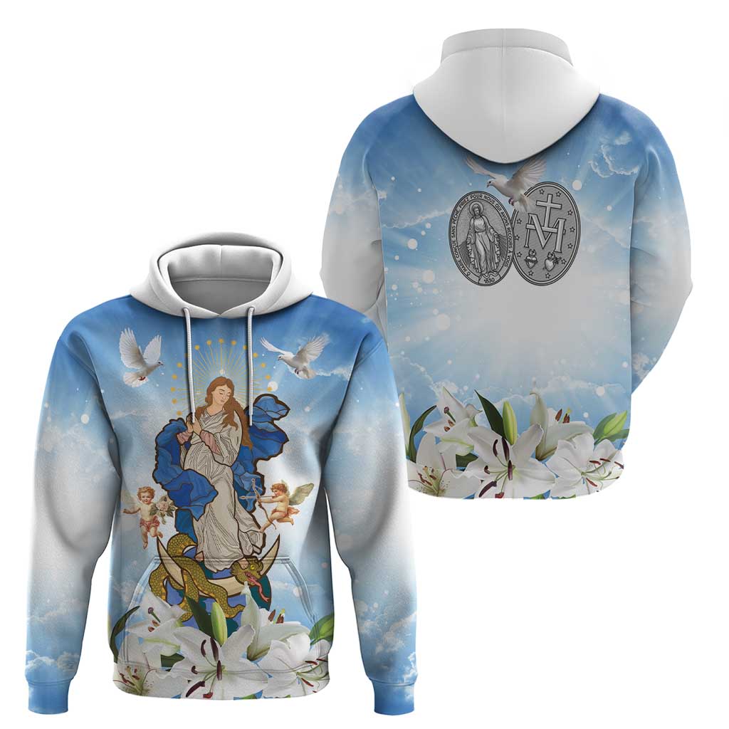 Italy Immaculate Conception Feast Day Hoodie Virgin Mary with Cross And Lily Flower LT19