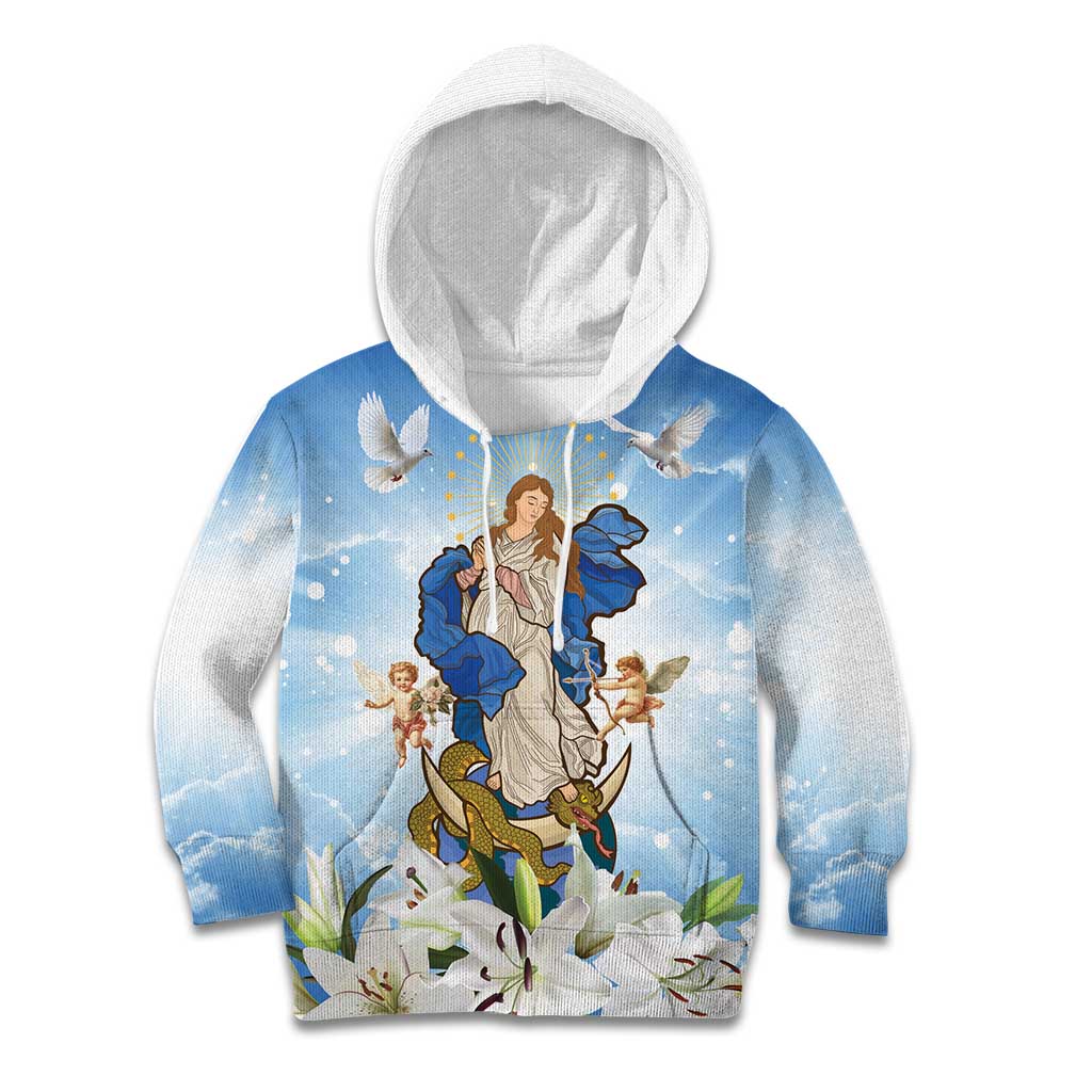 Italy Immaculate Conception Feast Day Kid Hoodie Virgin Mary with Cross And Lily Flower LT19