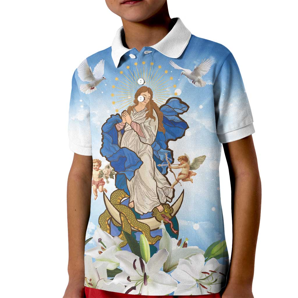 Italy Immaculate Conception Feast Day Kid Polo Shirt Virgin Mary with Cross And Lily Flower LT19