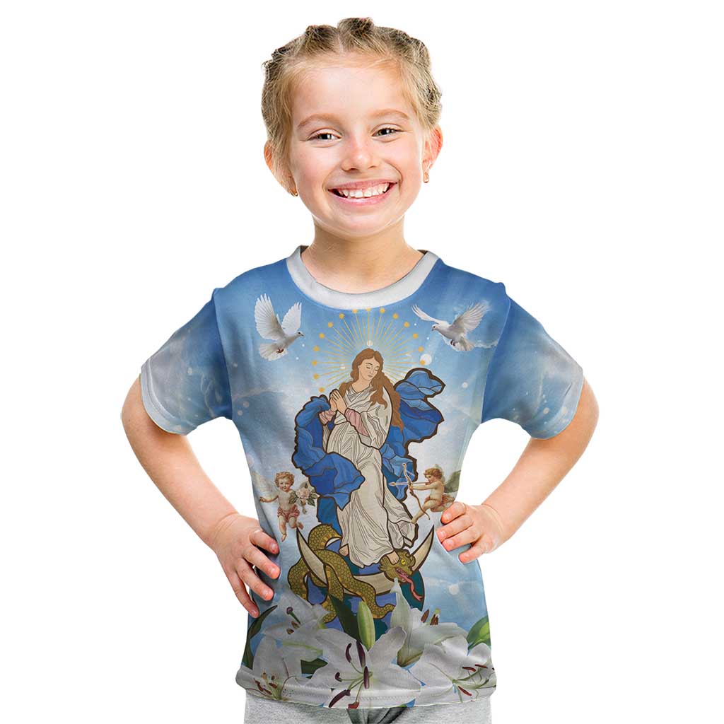 Italy Immaculate Conception Feast Day Kid T Shirt Virgin Mary with Cross And Lily Flower LT19
