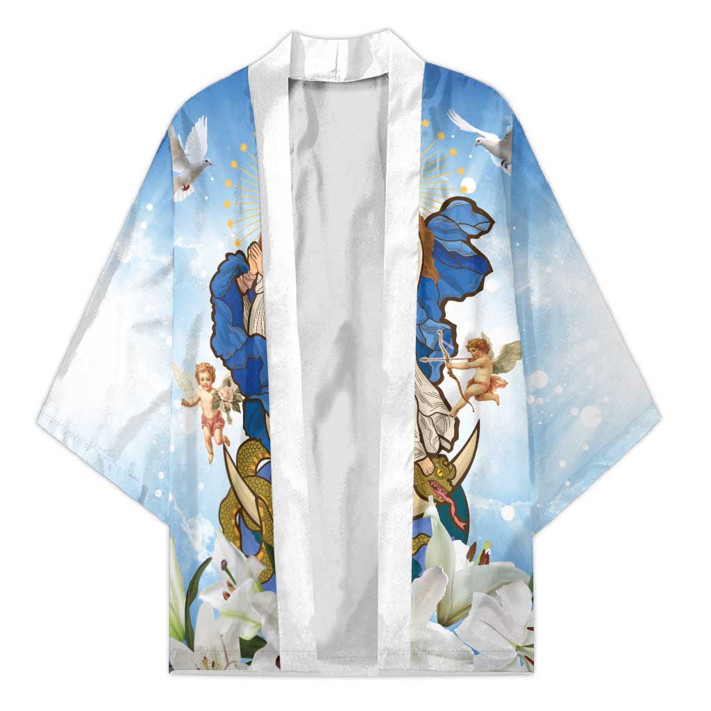 Italy Immaculate Conception Feast Day Kimono Virgin Mary with Cross And Lily Flower - Wonder Print Shop