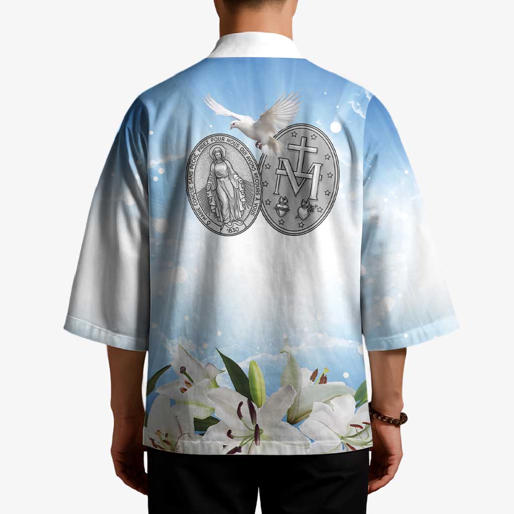 Italy Immaculate Conception Feast Day Kimono Virgin Mary with Cross And Lily Flower - Wonder Print Shop