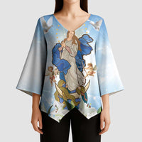 Italy Immaculate Conception Feast Day Kimono Sleeve Blouse Virgin Mary with Cross And Lily Flower - Wonder Print Shop