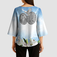 Italy Immaculate Conception Feast Day Kimono Sleeve Blouse Virgin Mary with Cross And Lily Flower - Wonder Print Shop
