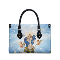 Italy Immaculate Conception Feast Day Leather Bag Virgin Mary with Cross And Lily Flower - Wonder Print Shop