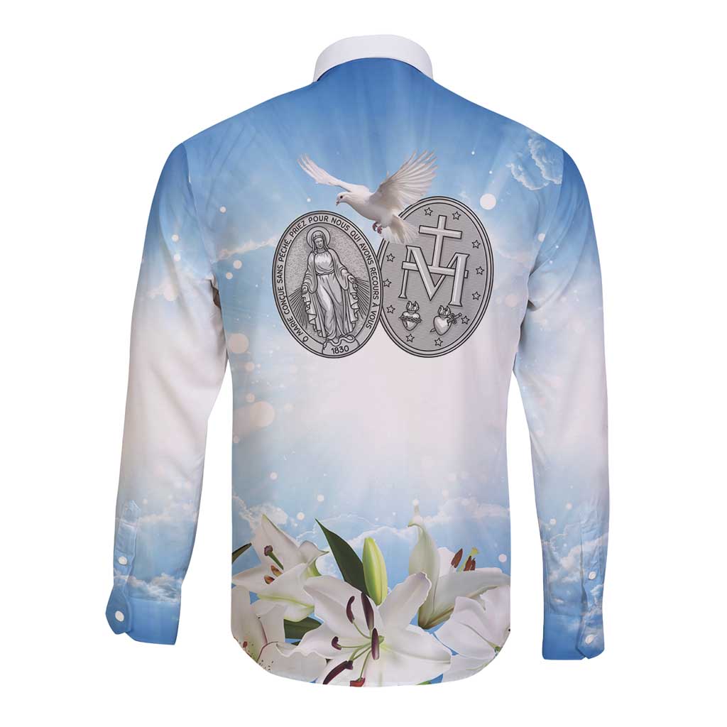 Italy Immaculate Conception Feast Day Long Sleeve Button Shirt Virgin Mary with Cross And Lily Flower LT19