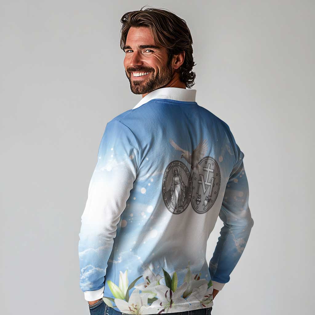 Italy Immaculate Conception Feast Day Long Sleeve Polo Shirt Virgin Mary with Cross And Lily Flower LT19