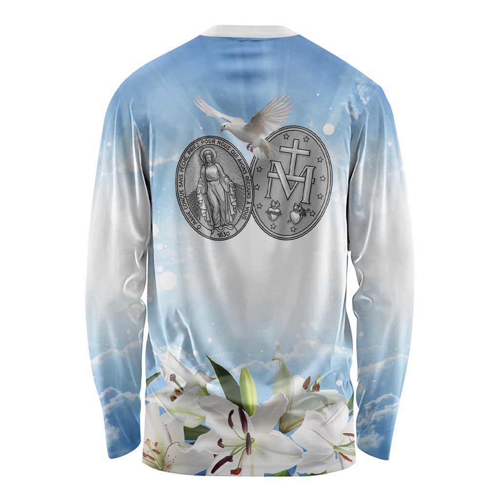 Italy Immaculate Conception Feast Day Long Sleeve Shirt Virgin Mary with Cross And Lily Flower LT19