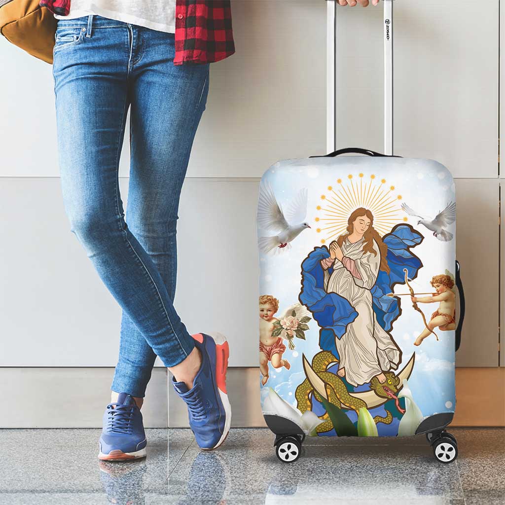Italy Immaculate Conception Feast Day Luggage Cover Virgin Mary with Cross And Lily Flower - Wonder Print Shop