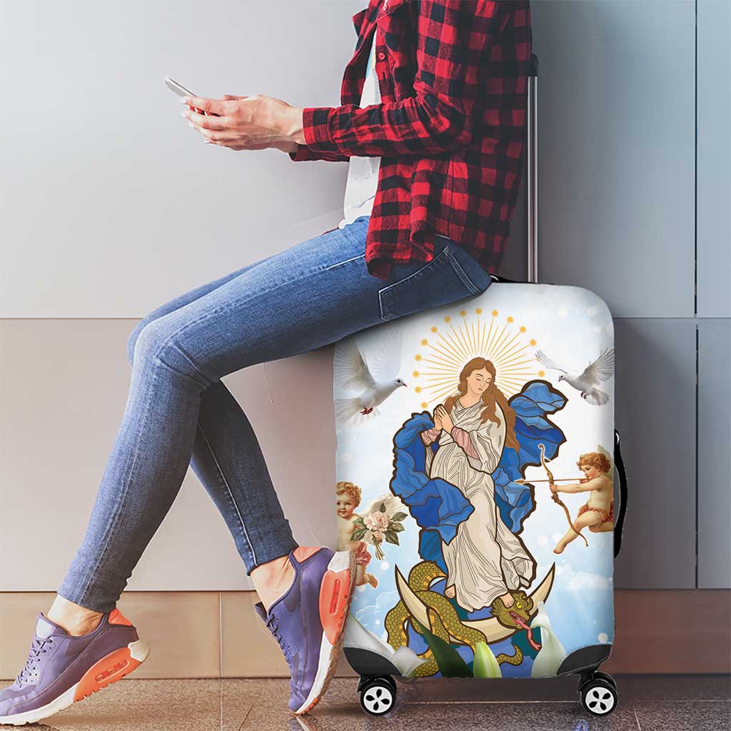 Italy Immaculate Conception Feast Day Luggage Cover Virgin Mary with Cross And Lily Flower - Wonder Print Shop