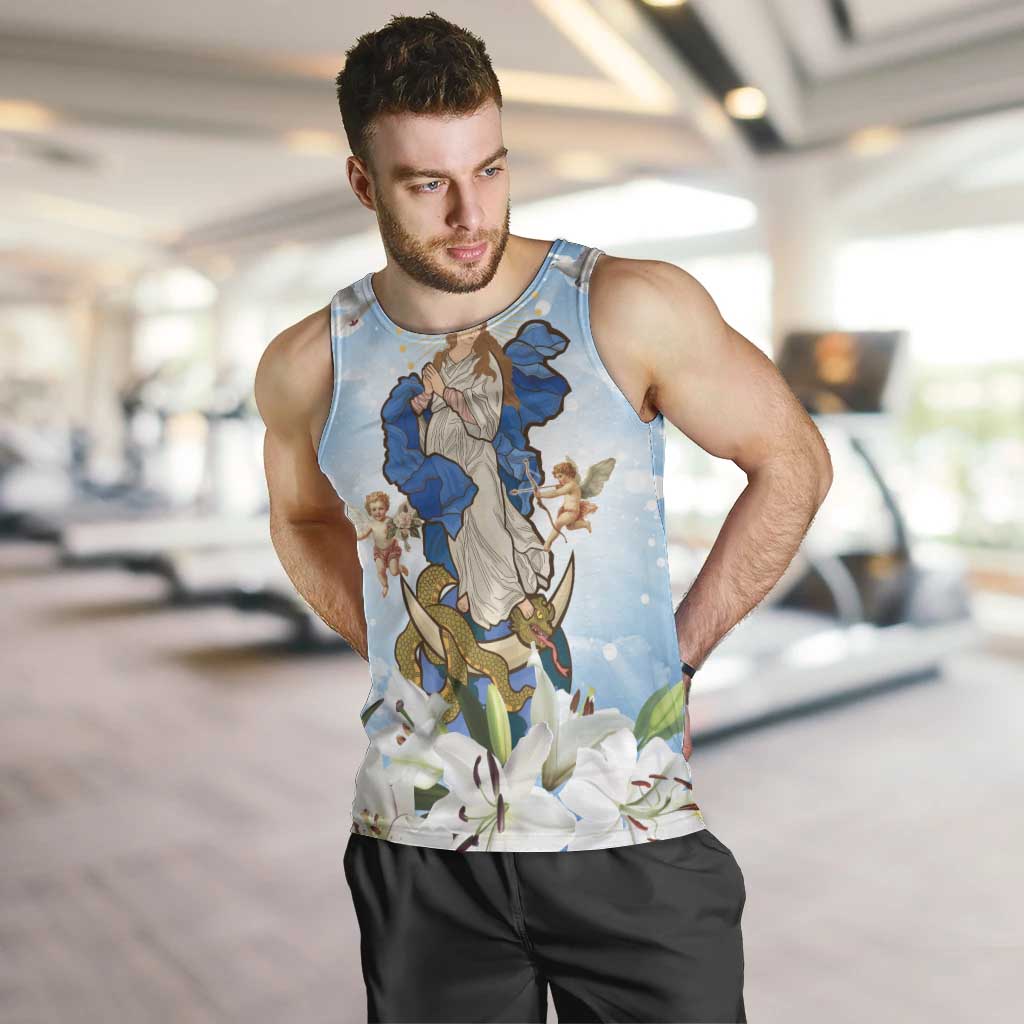 Italy Immaculate Conception Feast Day Men Tank Top Virgin Mary with Cross And Lily Flower LT19