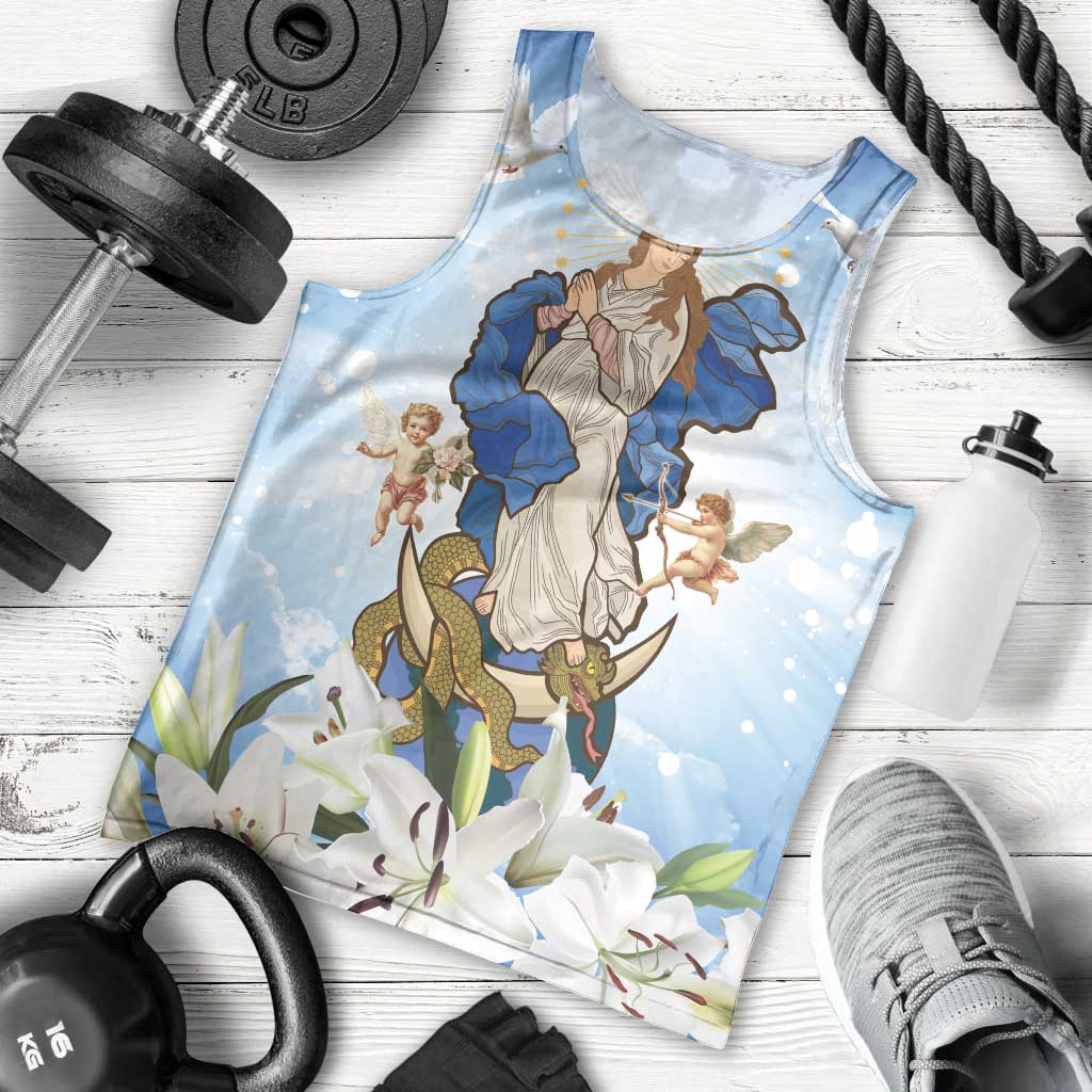 Italy Immaculate Conception Feast Day Men Tank Top Virgin Mary with Cross And Lily Flower LT19