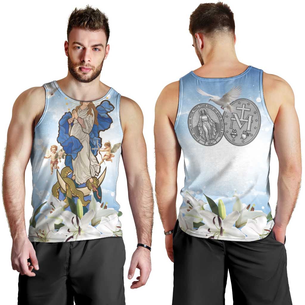Italy Immaculate Conception Feast Day Men Tank Top Virgin Mary with Cross And Lily Flower LT19