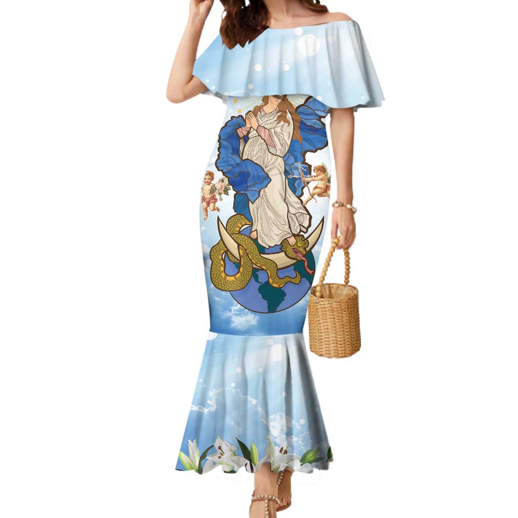Italy Immaculate Conception Feast Day Mermaid Dress Virgin Mary with Cross And Lily Flower LT19