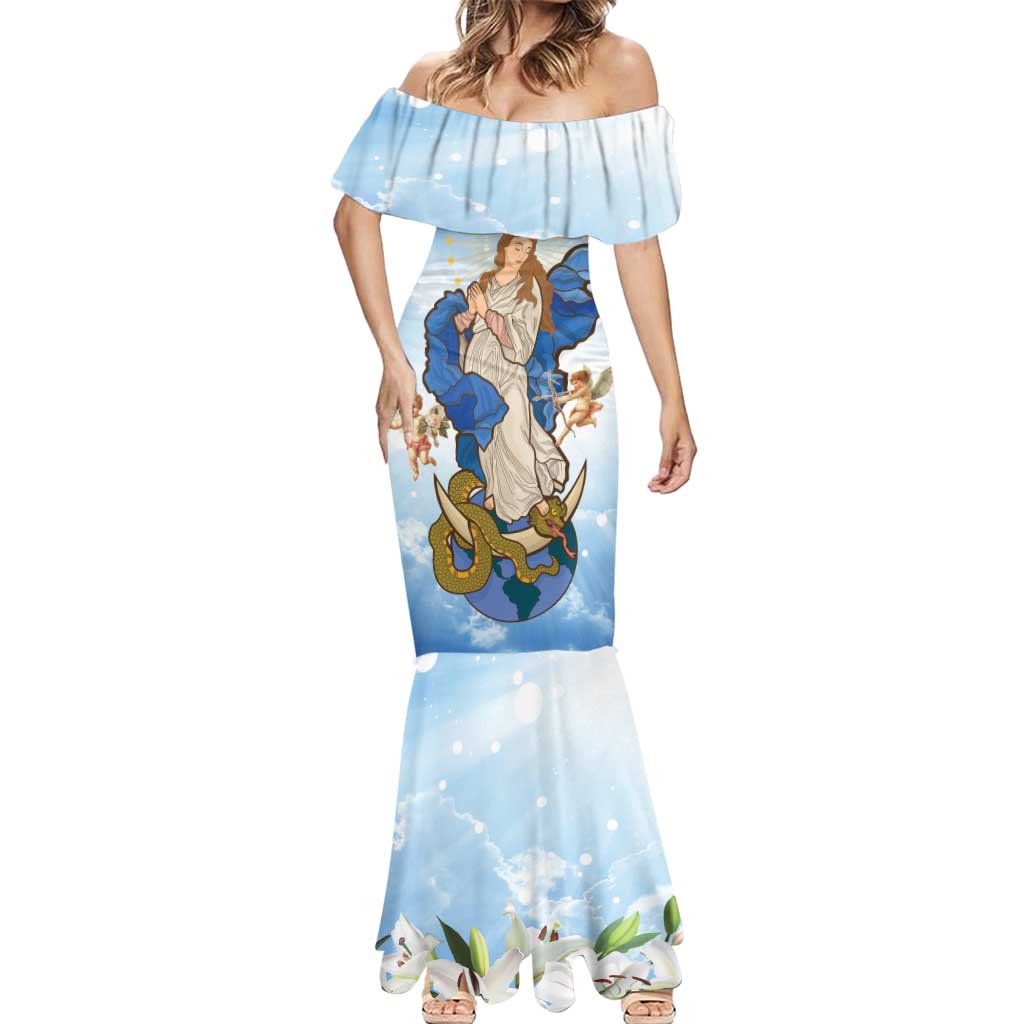 Italy Immaculate Conception Feast Day Mermaid Dress Virgin Mary with Cross And Lily Flower LT19