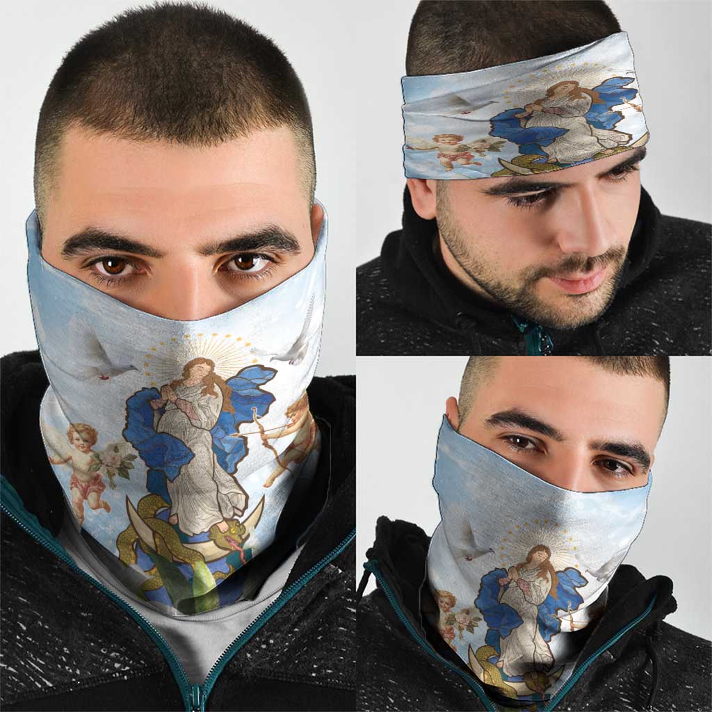 Italy Immaculate Conception Feast Day Neck Gaiter Virgin Mary with Cross And Lily Flower - Wonder Print Shop