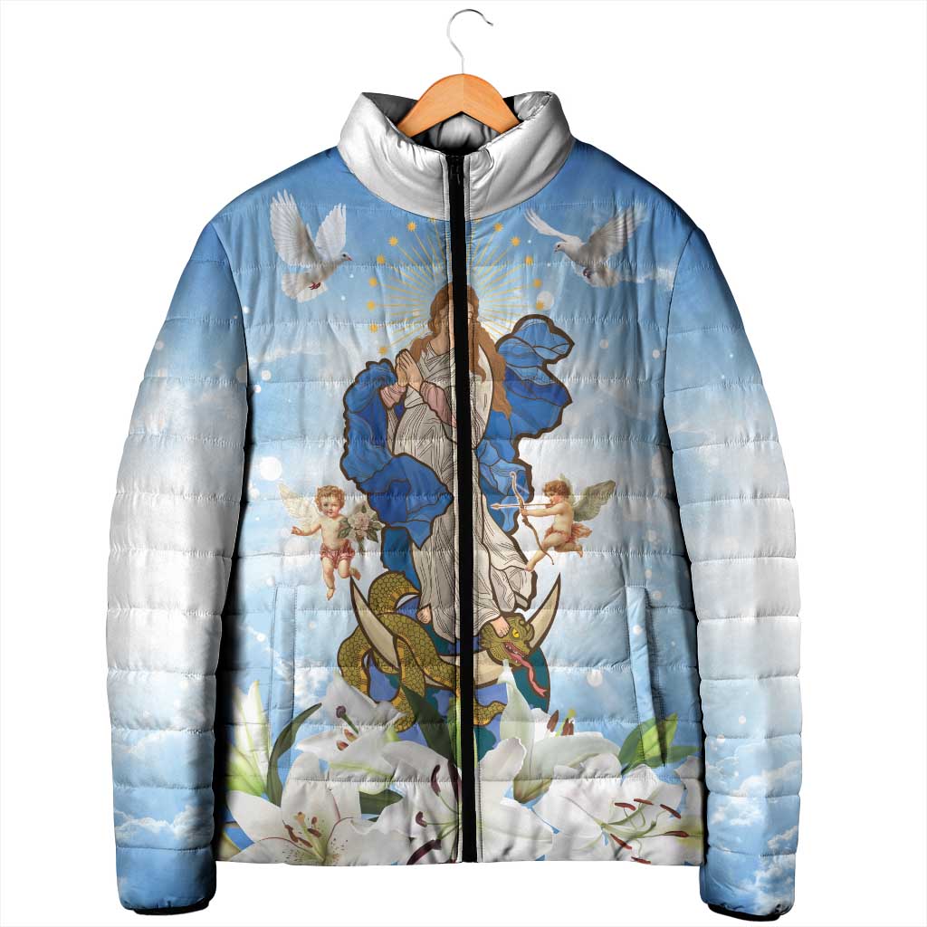Italy Immaculate Conception Feast Day Padded Jacket Virgin Mary with Cross And Lily Flower - Wonder Print Shop