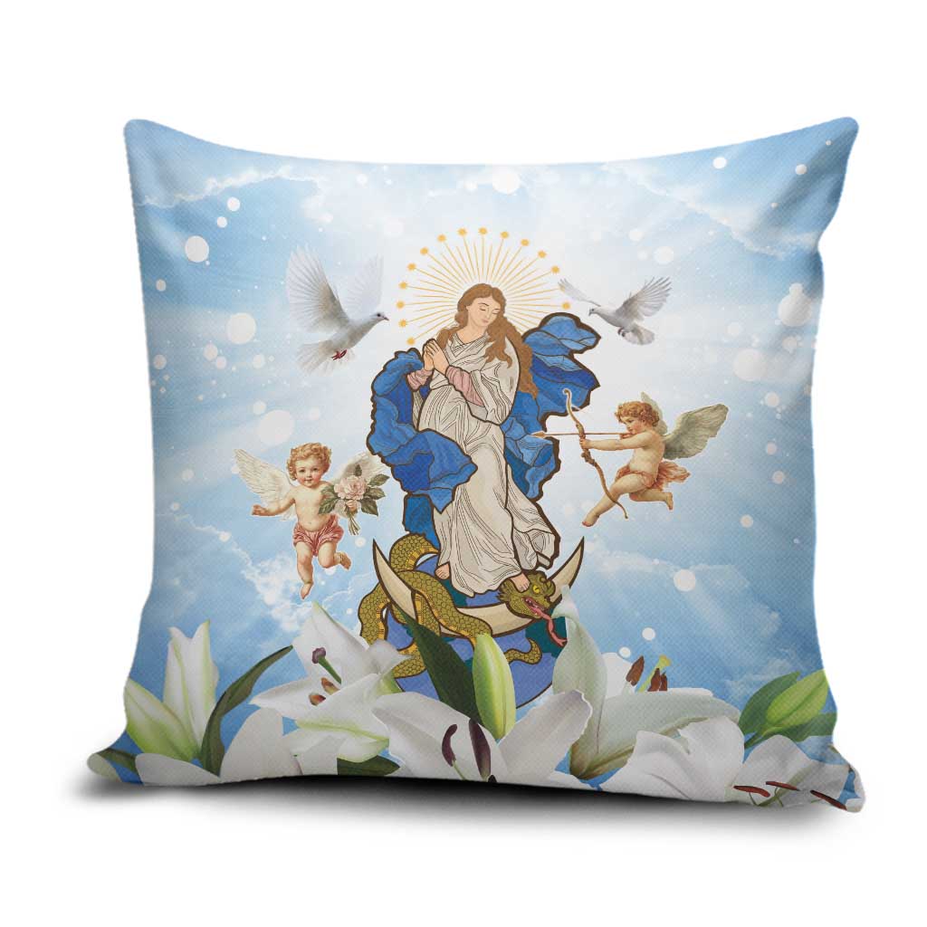 Italy Immaculate Conception Feast Day Pillow Cover Virgin Mary with Cross And Lily Flower - Wonder Print Shop