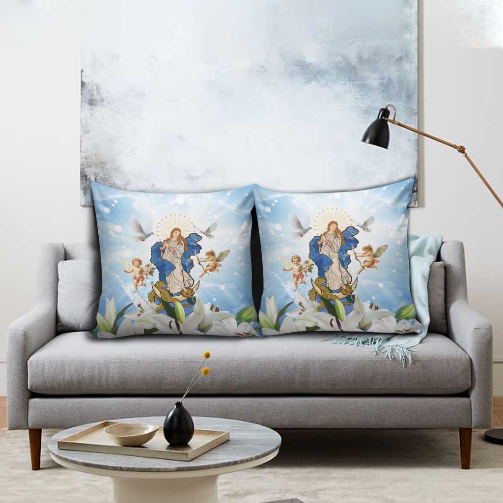 Italy Immaculate Conception Feast Day Pillow Cover Virgin Mary with Cross And Lily Flower - Wonder Print Shop
