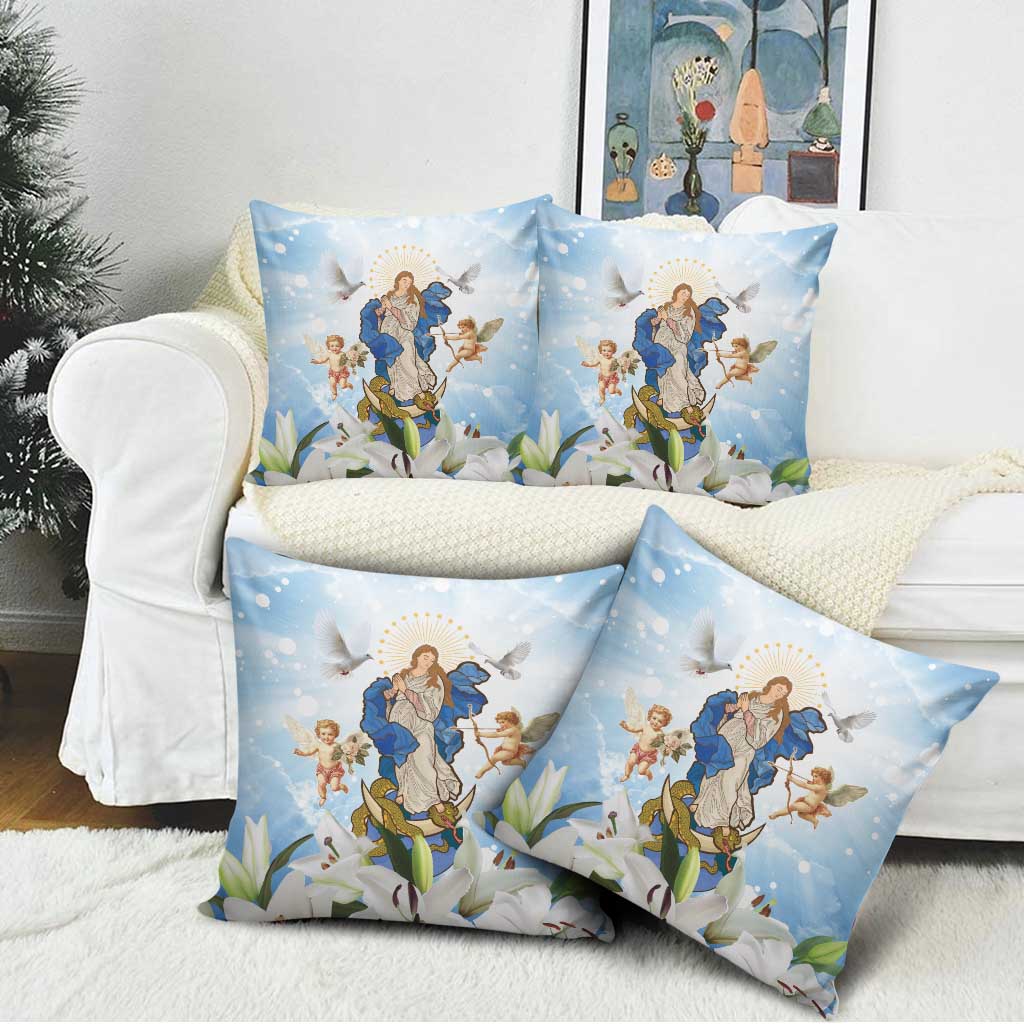 Italy Immaculate Conception Feast Day Pillow Cover Virgin Mary with Cross And Lily Flower - Wonder Print Shop