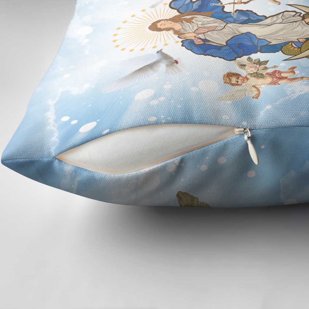 Italy Immaculate Conception Feast Day Pillow Cover Virgin Mary with Cross And Lily Flower - Wonder Print Shop