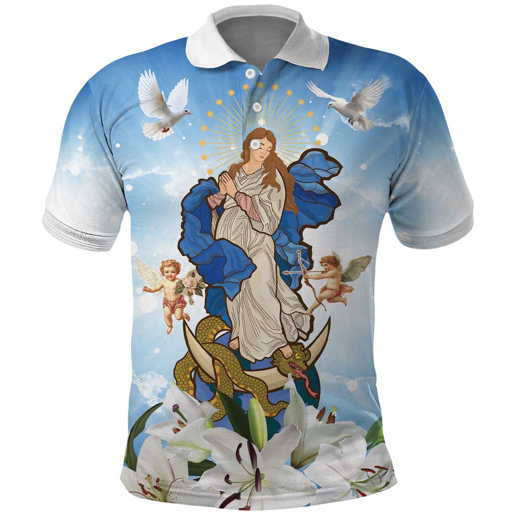 Italy Immaculate Conception Feast Day Polo Shirt Virgin Mary with Cross And Lily Flower LT19