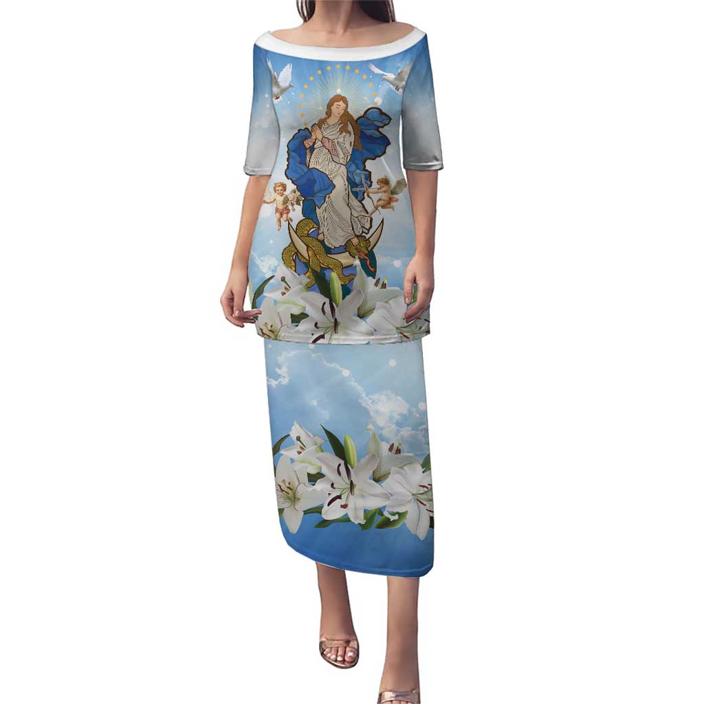 Italy Immaculate Conception Feast Day Puletasi Virgin Mary with Cross And Lily Flower LT19