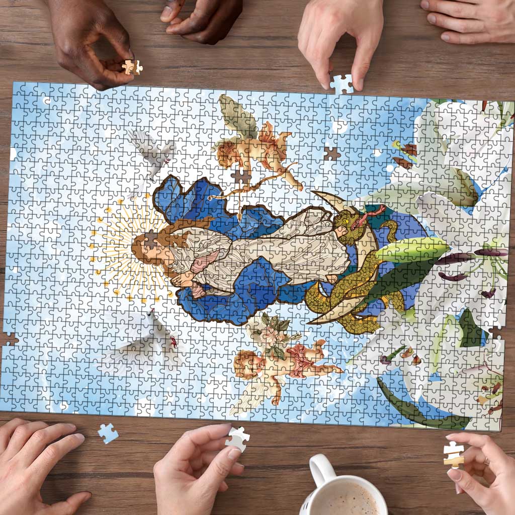 Italy Immaculate Conception Feast Day Puzzle Virgin Mary with Cross And Lily Flower - Wonder Print Shop