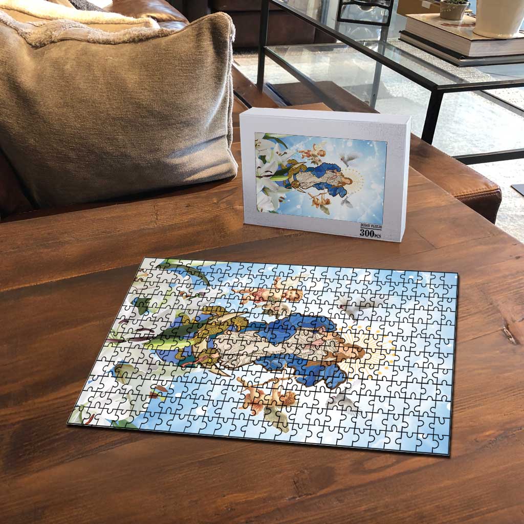 Italy Immaculate Conception Feast Day Puzzle Virgin Mary with Cross And Lily Flower - Wonder Print Shop