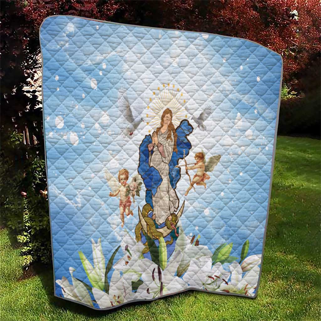 Italy Immaculate Conception Feast Day Quilt Virgin Mary with Cross And Lily Flower - Wonder Print Shop