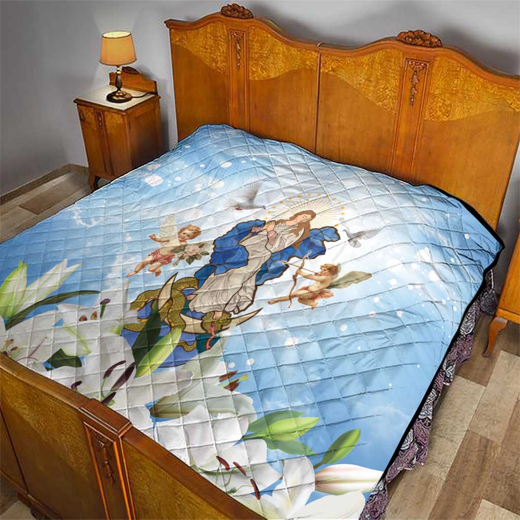 Italy Immaculate Conception Feast Day Quilt Virgin Mary with Cross And Lily Flower - Wonder Print Shop