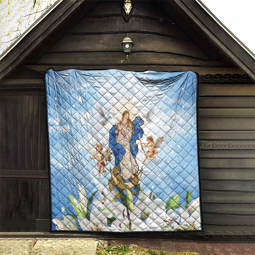 Italy Immaculate Conception Feast Day Quilt Virgin Mary with Cross And Lily Flower - Wonder Print Shop