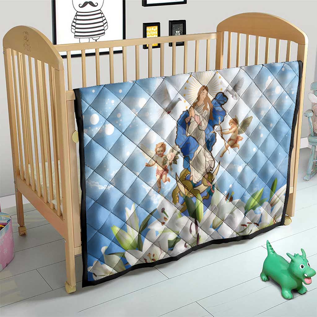 Italy Immaculate Conception Feast Day Quilt Virgin Mary with Cross And Lily Flower - Wonder Print Shop