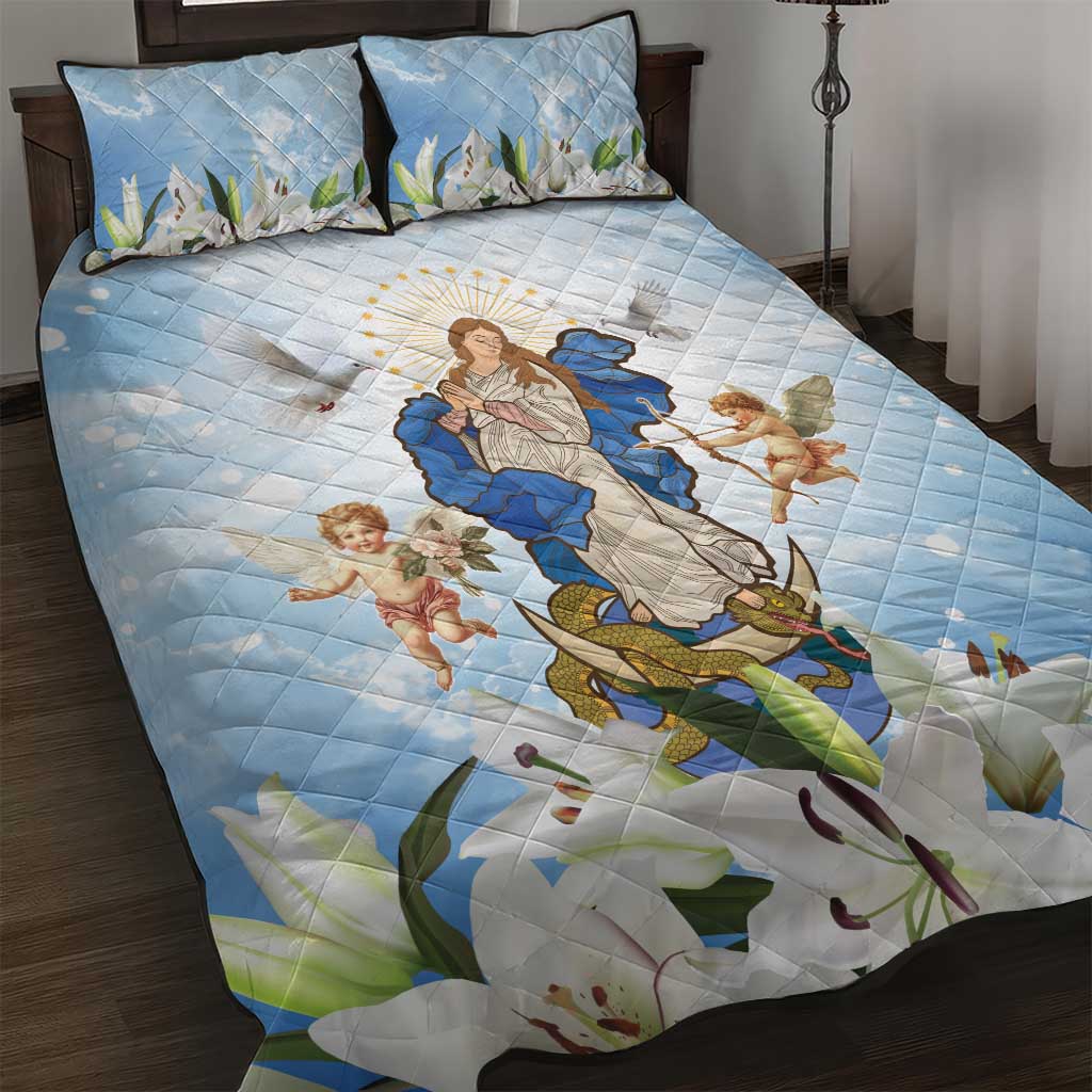 Italy Immaculate Conception Feast Day Quilt Bed Set Virgin Mary with Cross And Lily Flower - Wonder Print Shop