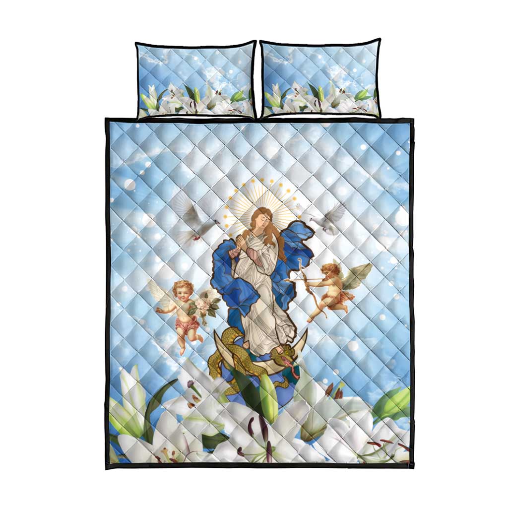 Italy Immaculate Conception Feast Day Quilt Bed Set Virgin Mary with Cross And Lily Flower - Wonder Print Shop
