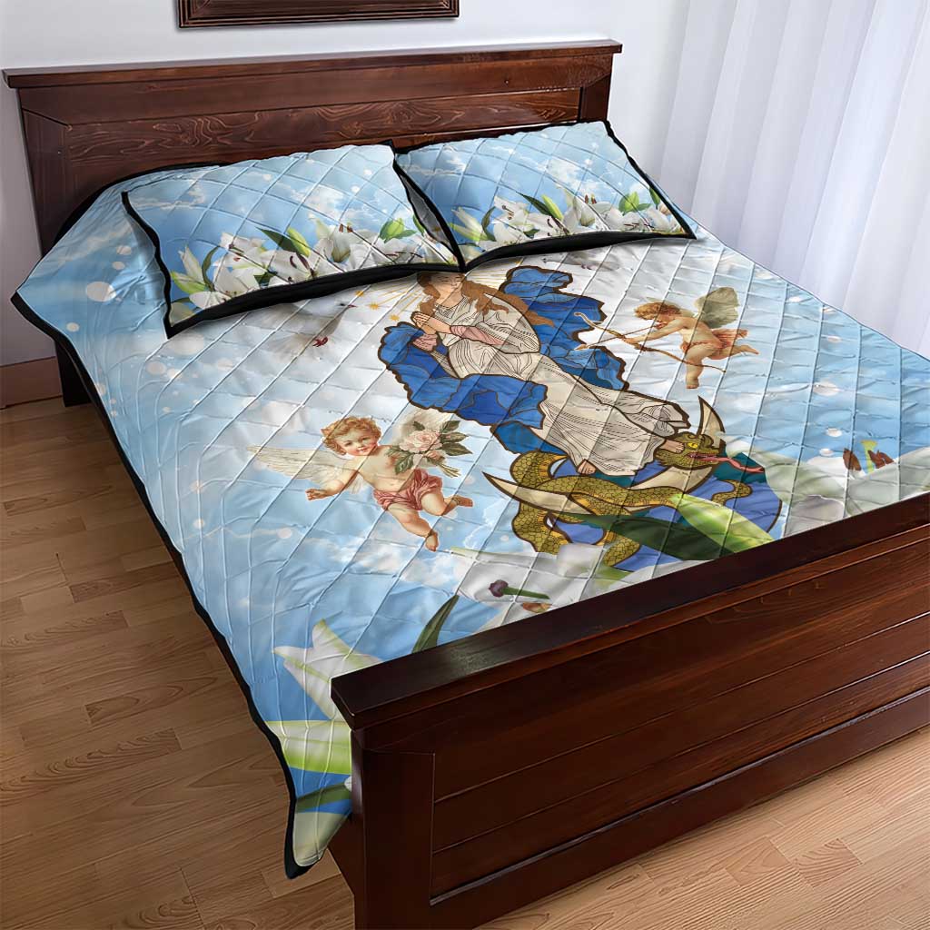 Italy Immaculate Conception Feast Day Quilt Bed Set Virgin Mary with Cross And Lily Flower - Wonder Print Shop