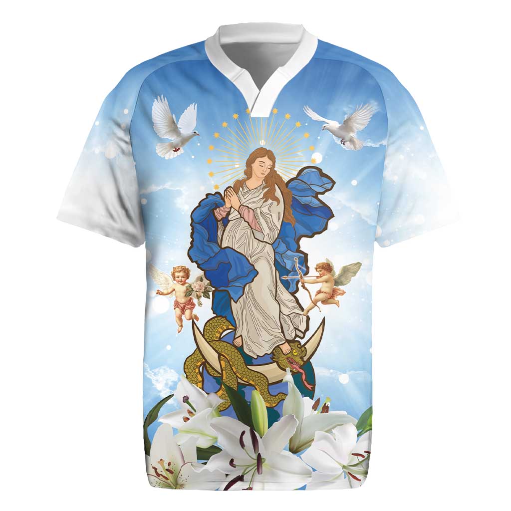 Italy Immaculate Conception Feast Day Rugby Jersey Virgin Mary with Cross And Lily Flower LT19