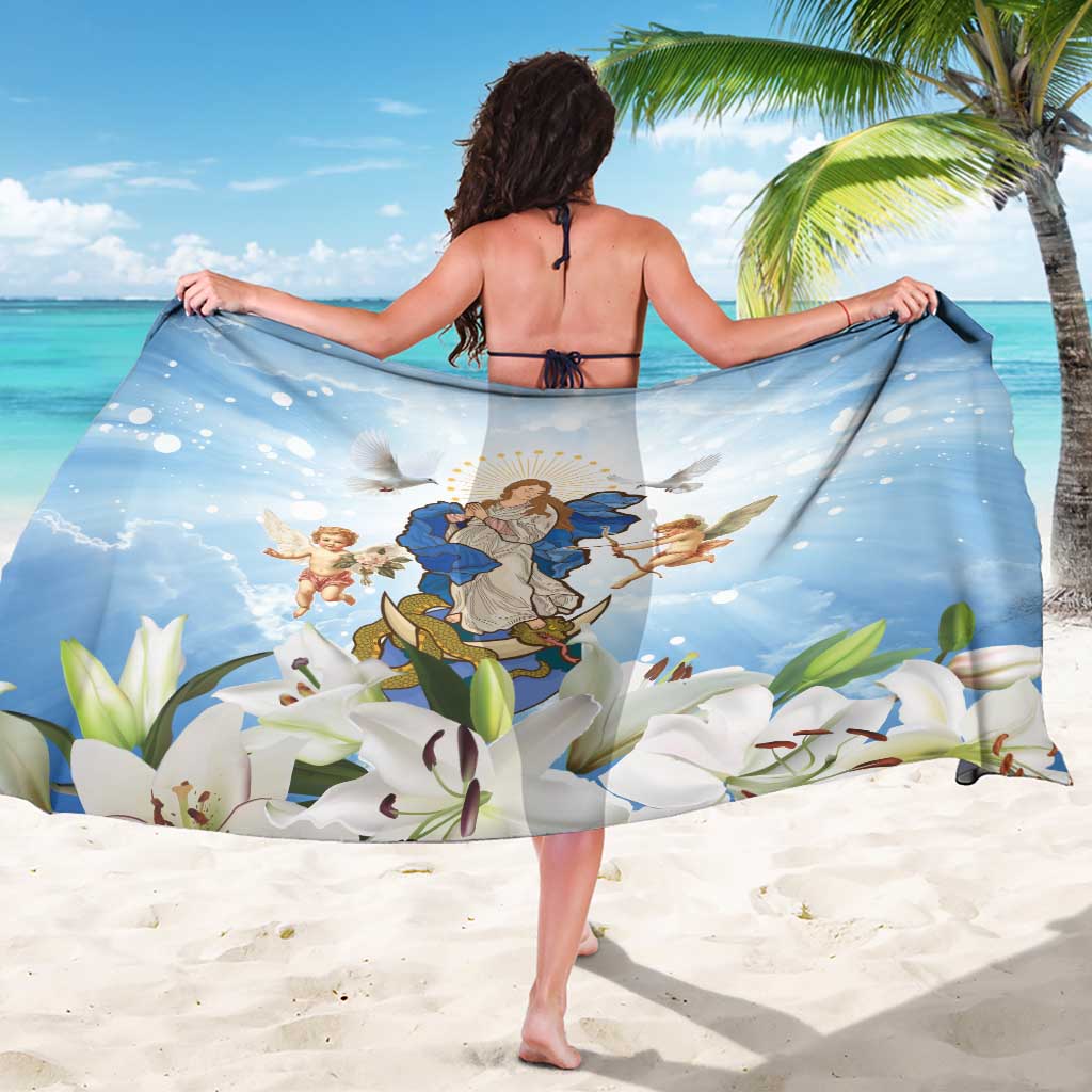 Italy Immaculate Conception Feast Day Sarong Virgin Mary with Cross And Lily Flower - Wonder Print Shop