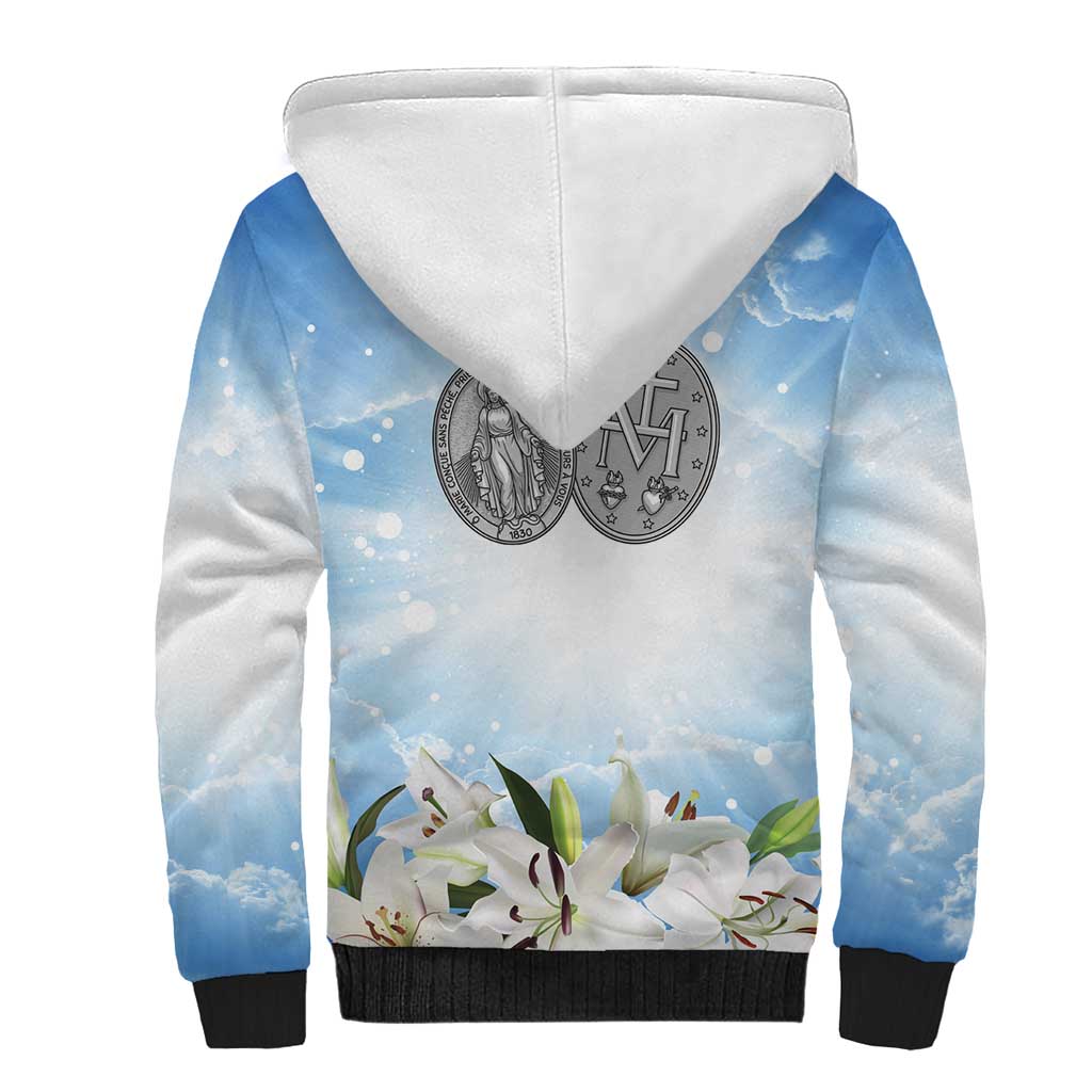 Italy Immaculate Conception Feast Day Sherpa Hoodie Virgin Mary with Cross And Lily Flower LT19