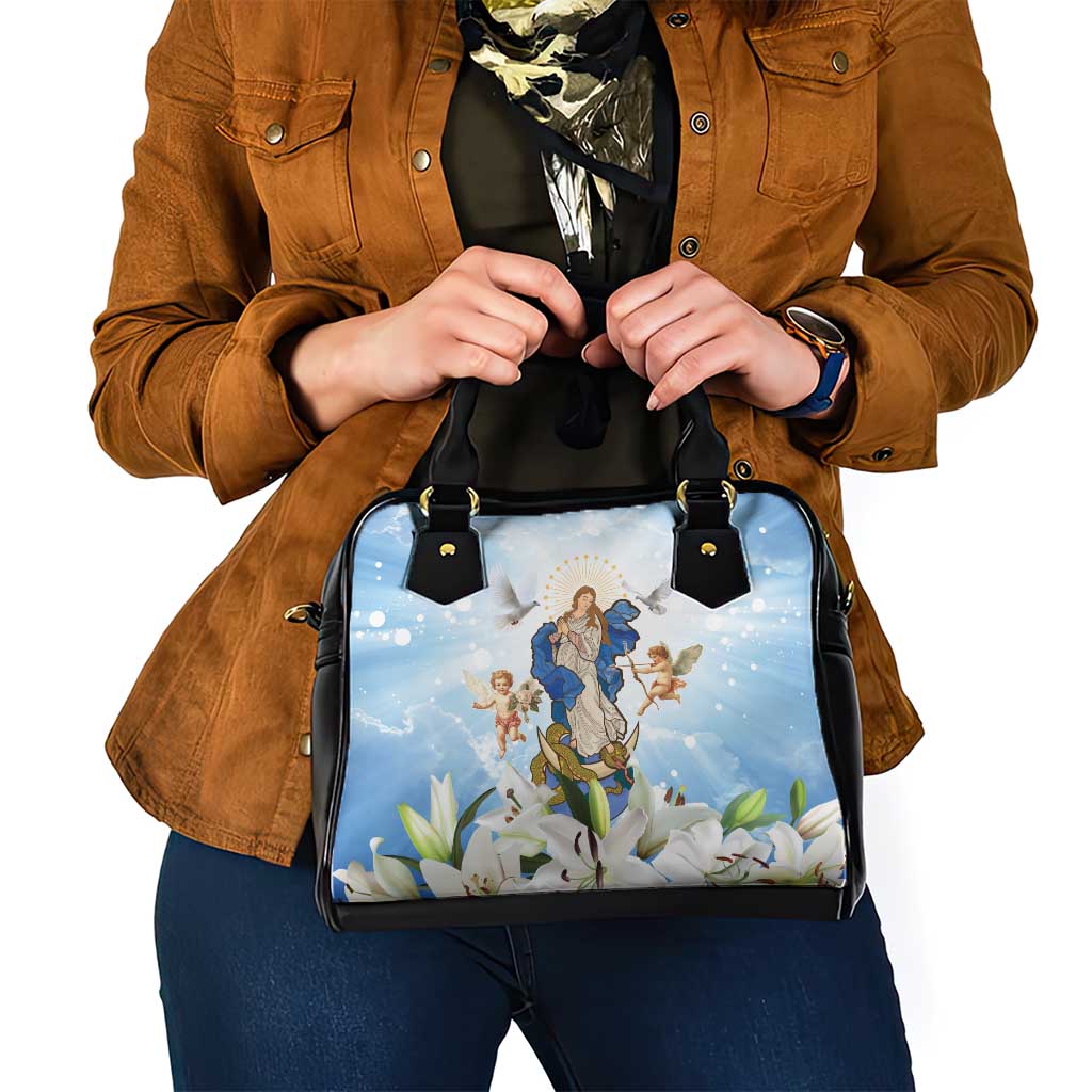 Italy Immaculate Conception Feast Day Shoulder Handbag Virgin Mary with Cross And Lily Flower - Wonder Print Shop