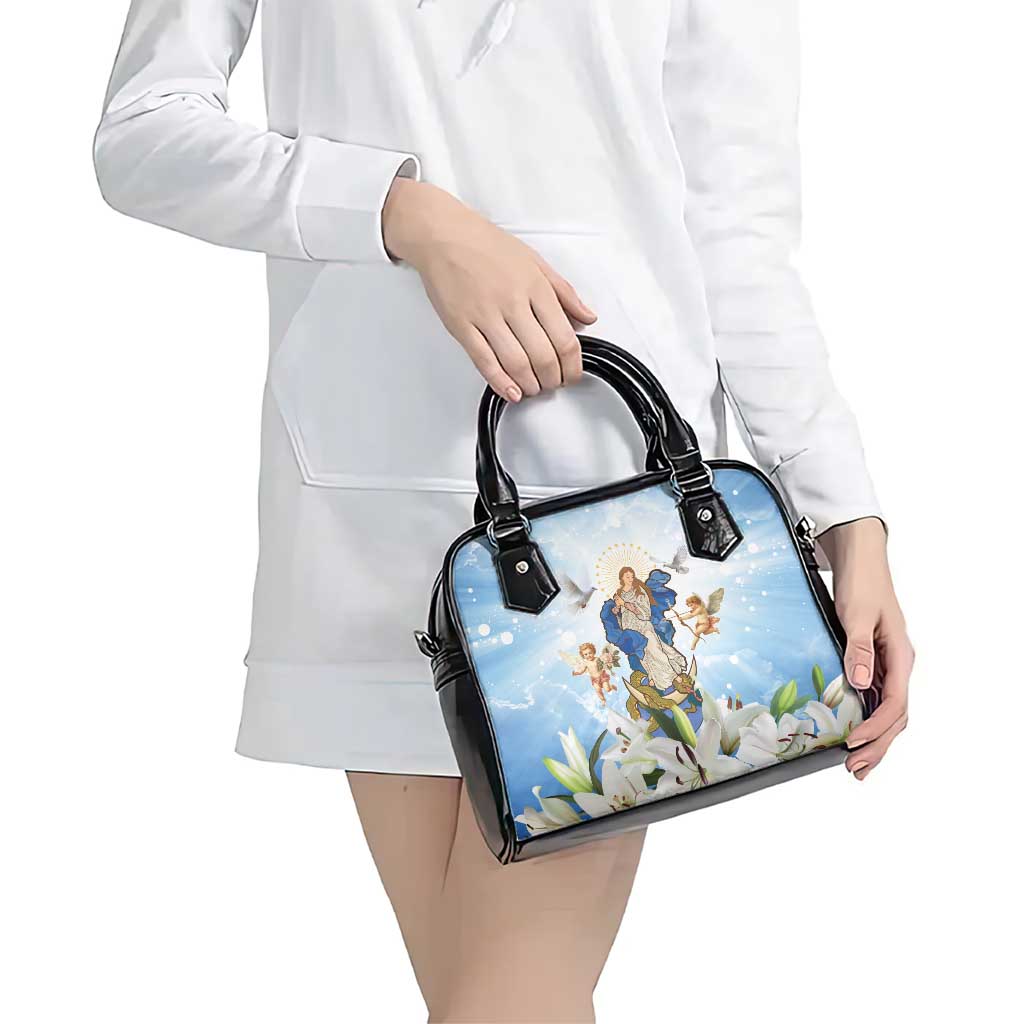 Italy Immaculate Conception Feast Day Shoulder Handbag Virgin Mary with Cross And Lily Flower - Wonder Print Shop