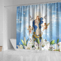 Italy Immaculate Conception Feast Day Shower Curtain Virgin Mary with Cross And Lily Flower - Wonder Print Shop